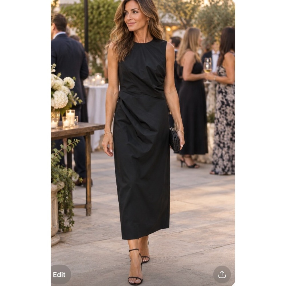 J.Crew Black Ruched Sleeveless Midi Dress Size 10 Tall LBD Minimalist Modern